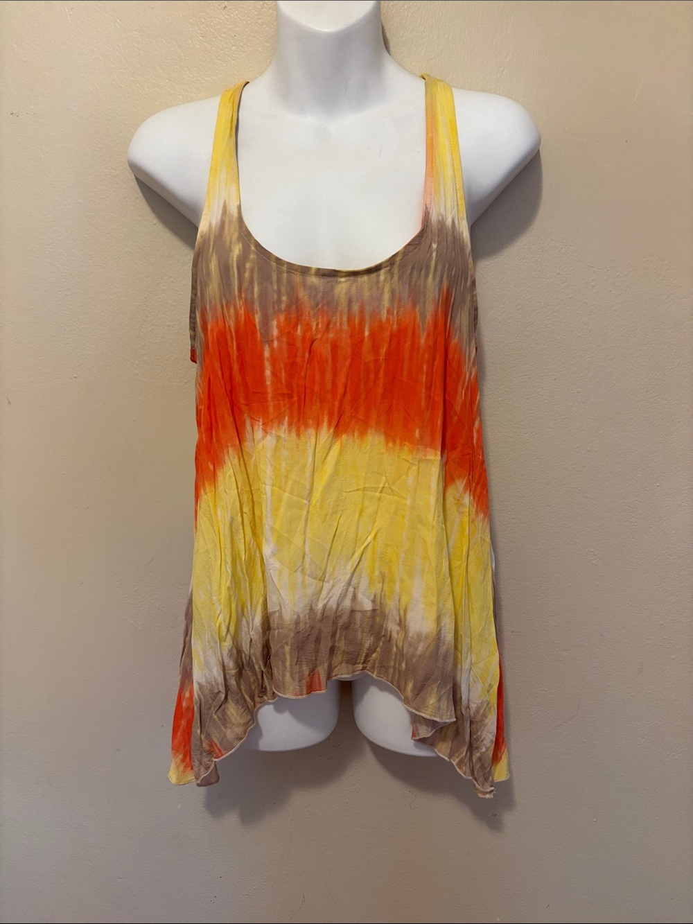 Women's Scoop Neck Tie-Dye Tank Top — Yellow, Orange & Brown